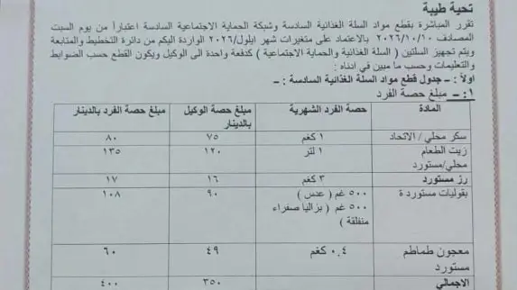 التجارة تعلن إطلاق وجبة جديدة من السلة الغذائية